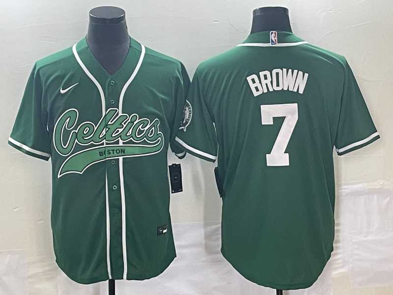 Men%27s Boston Celtics #7 Jaylen Brown Green With Patch Stitched Baseball Jersey